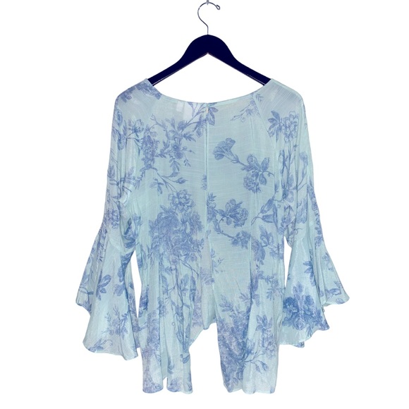 Lauren Conrad Floral Flutter Sleeve Top SeaFoam Green Women’s XL Split Back Boho - Picture 13 of 15